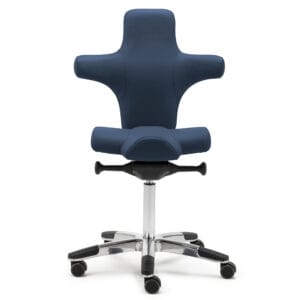 ergopoint stella sattelstuhl premium echtleder dunkelblau 624 fusskreuz alupoliert universalrollen front ergopoint