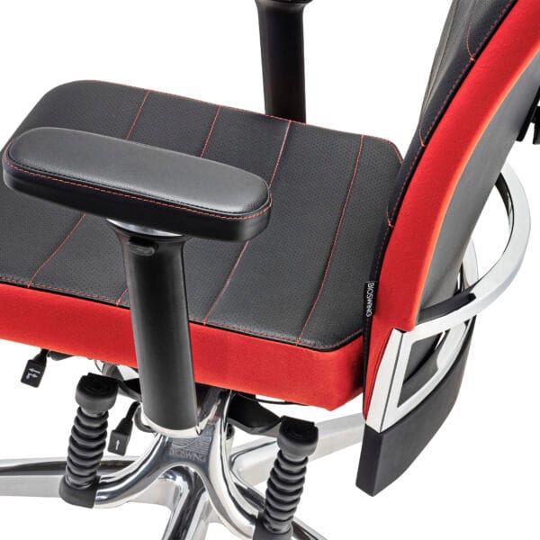 haider bioswing 660 iq air echtleder perforiert schwarz mikrofaser rot detailansicht mit armlehnen fusskreuz alupoliert main ergonomischer buerostuhl ergopoint
