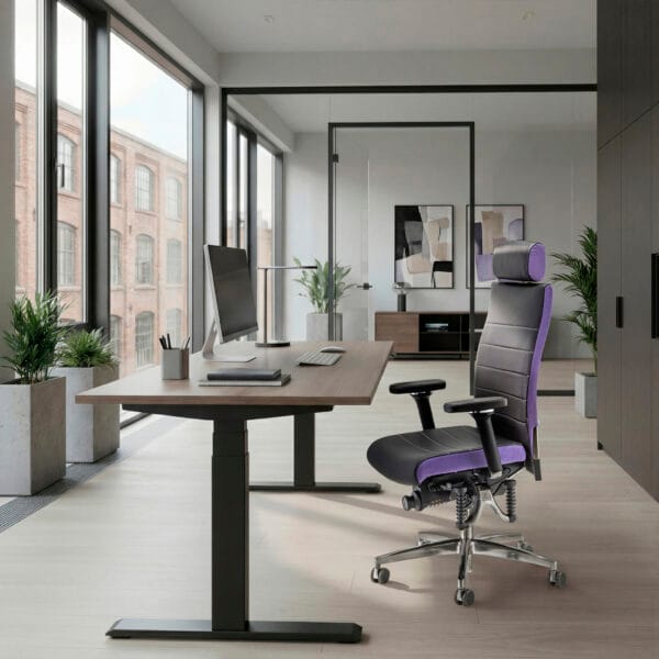 haider bioswing 660 iq air echtleder perforiert schwarz mikrofaser violett ambiente mit armlehnen fusskreuz alupoliert main ergonomischer buerostuhl ergopoint