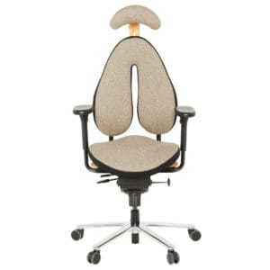 popello m2 thermal morbus bechterew stoff beige sand mit heizung mit kopfstuetze mit armlehnen holz buche natur metall silber front ergopoint