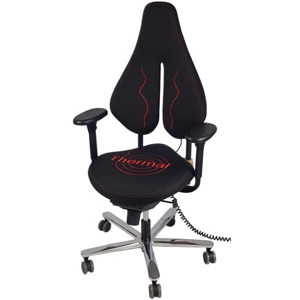 popello m2 thermal morbus bechterew stoff schwarz special edition mit heizung ohne kopfstuetze mit armlehnen holz buche natur metall silber front rechts ergopoint